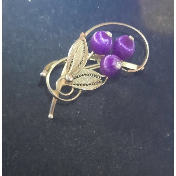 Beautiful Vintage Gold and Purple 1960's Flower Brooch - Picture 4 of 6